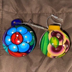 Set of 2 Talavera Christmas Ornament Mexican Ceramic Folk Art Pottery